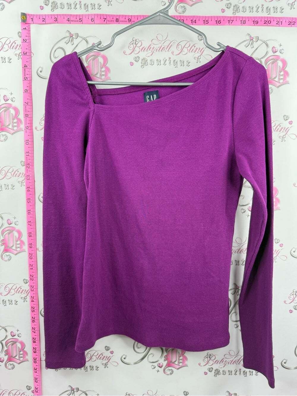 GAP Women's Long Sleeve Square Neck Top - Magenta Purple